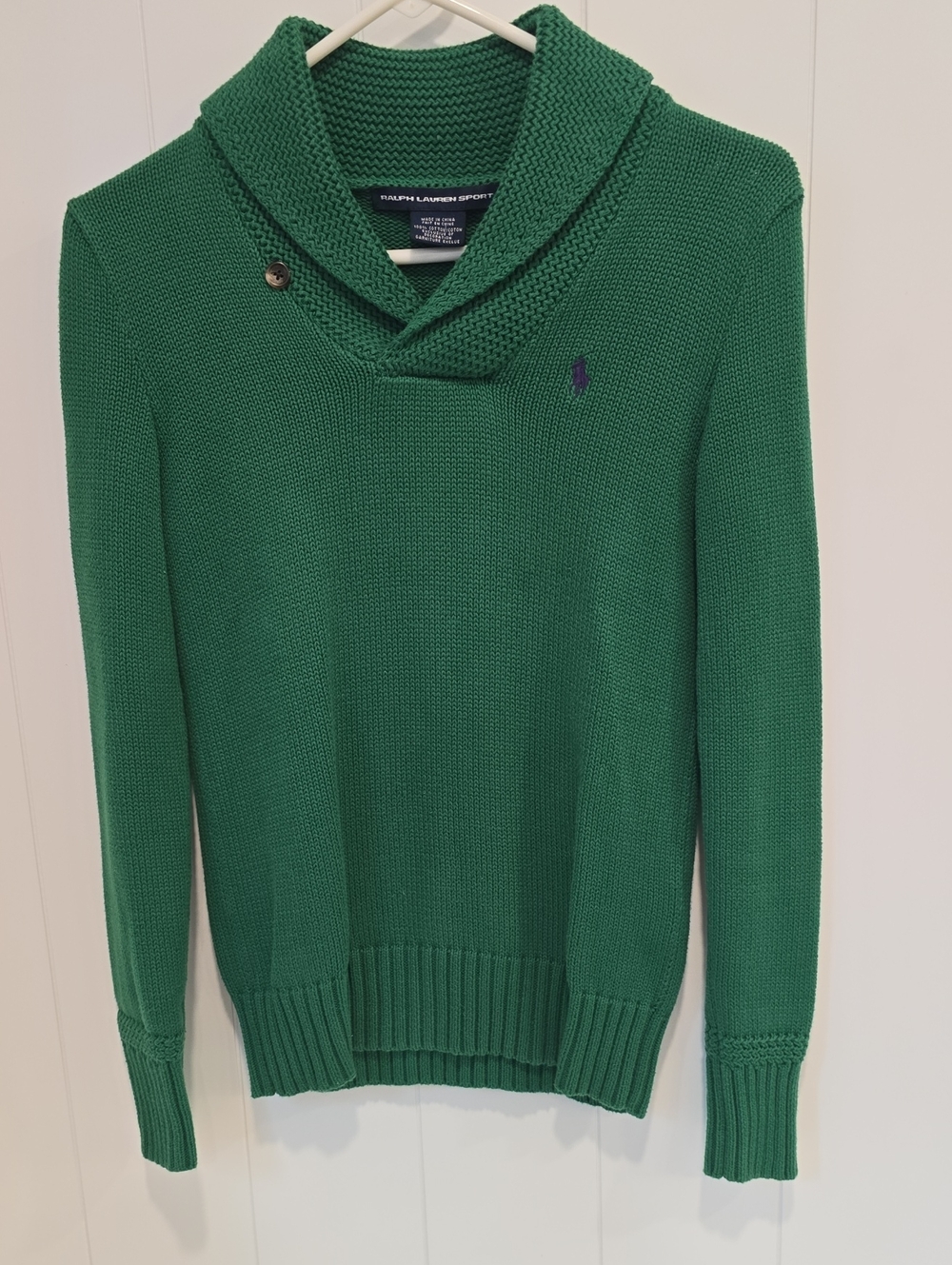 Ralph Lauren Sport Green Shawl-Collar V-Neck Knit Sweater
